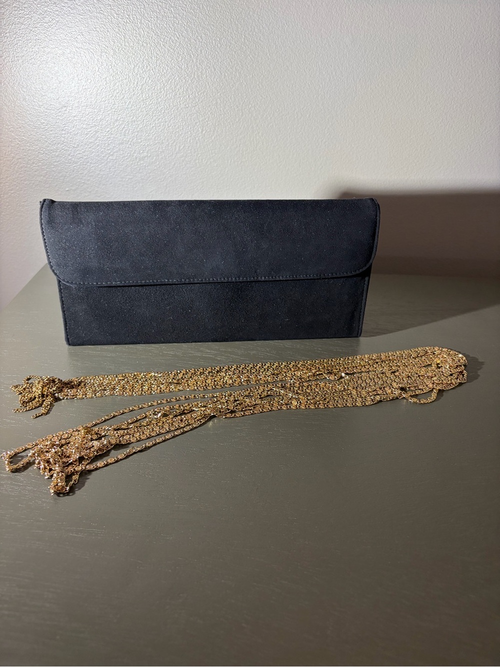 Vintage Black Velvet Evening Clutch Purse with Gold-Tone Chain Details